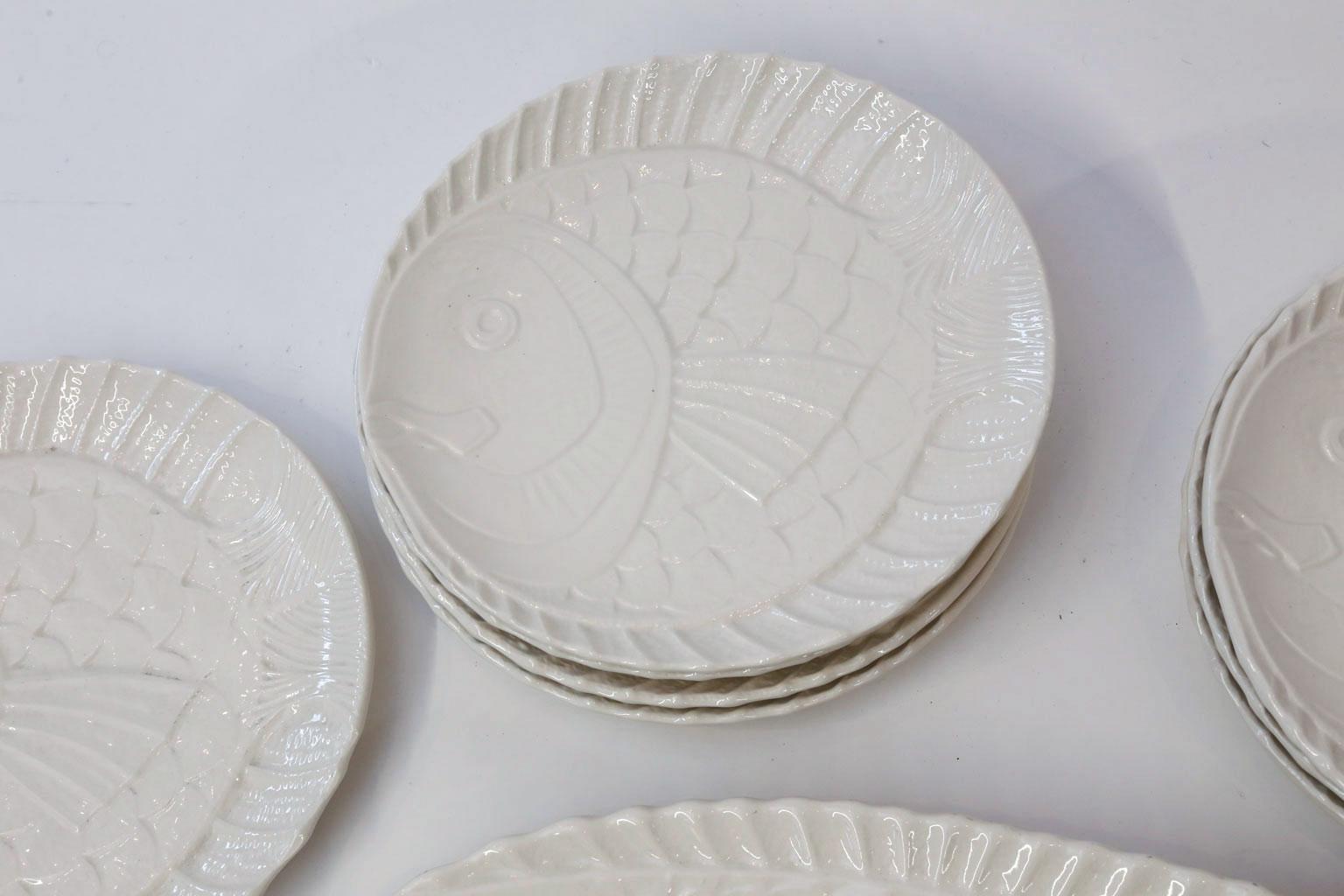 Mid-20th Century Vintage White Ceramic 'Fish' Plateware For Sale