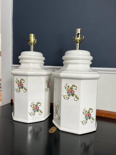 Vintage White Ceramic Hexagonal Ginger Jar Lamps Grand Millenial