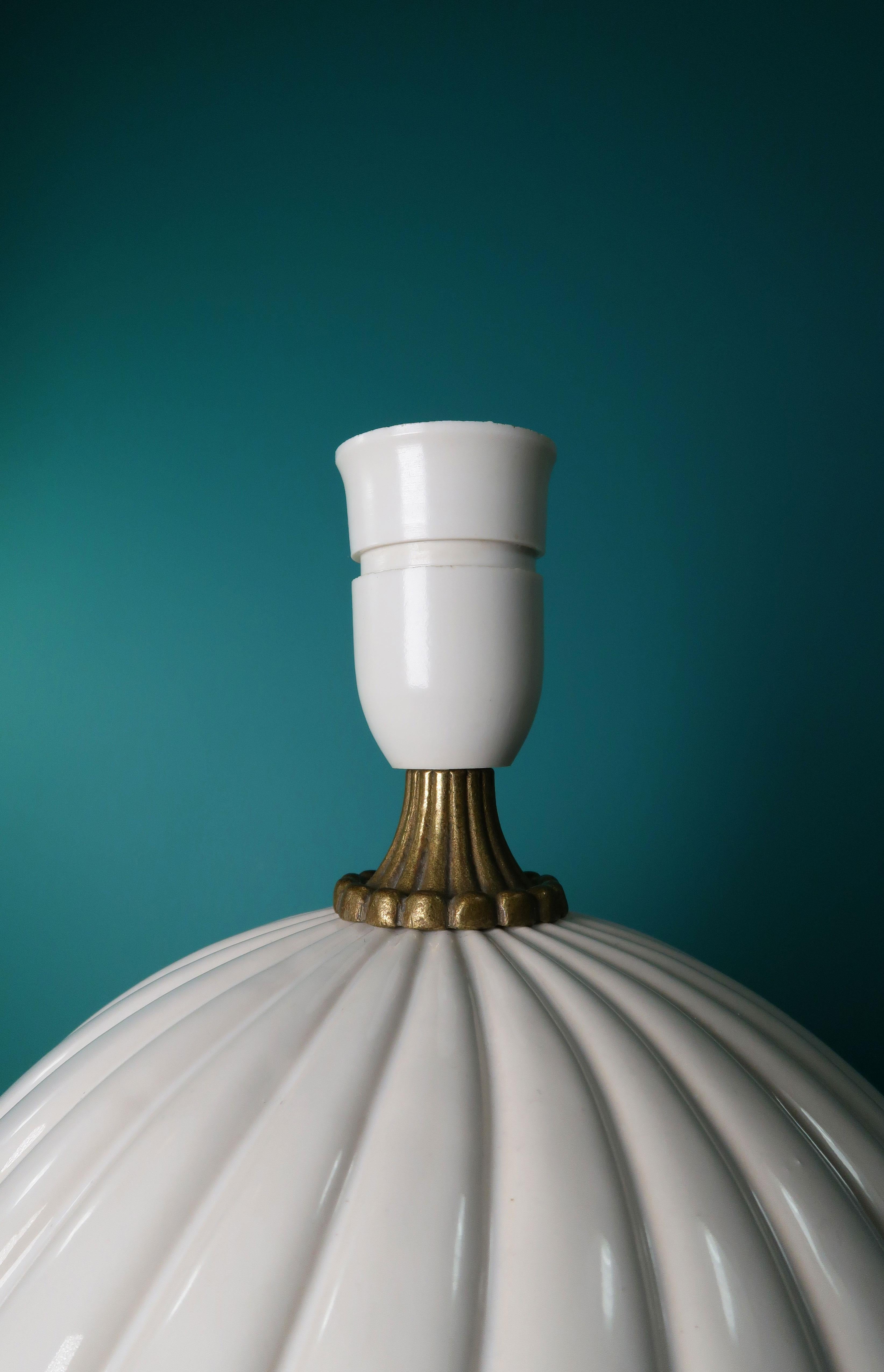 Tommaso Barbi Style White Ceramic, Brass Round Table Lamp, 1970s For Sale 2