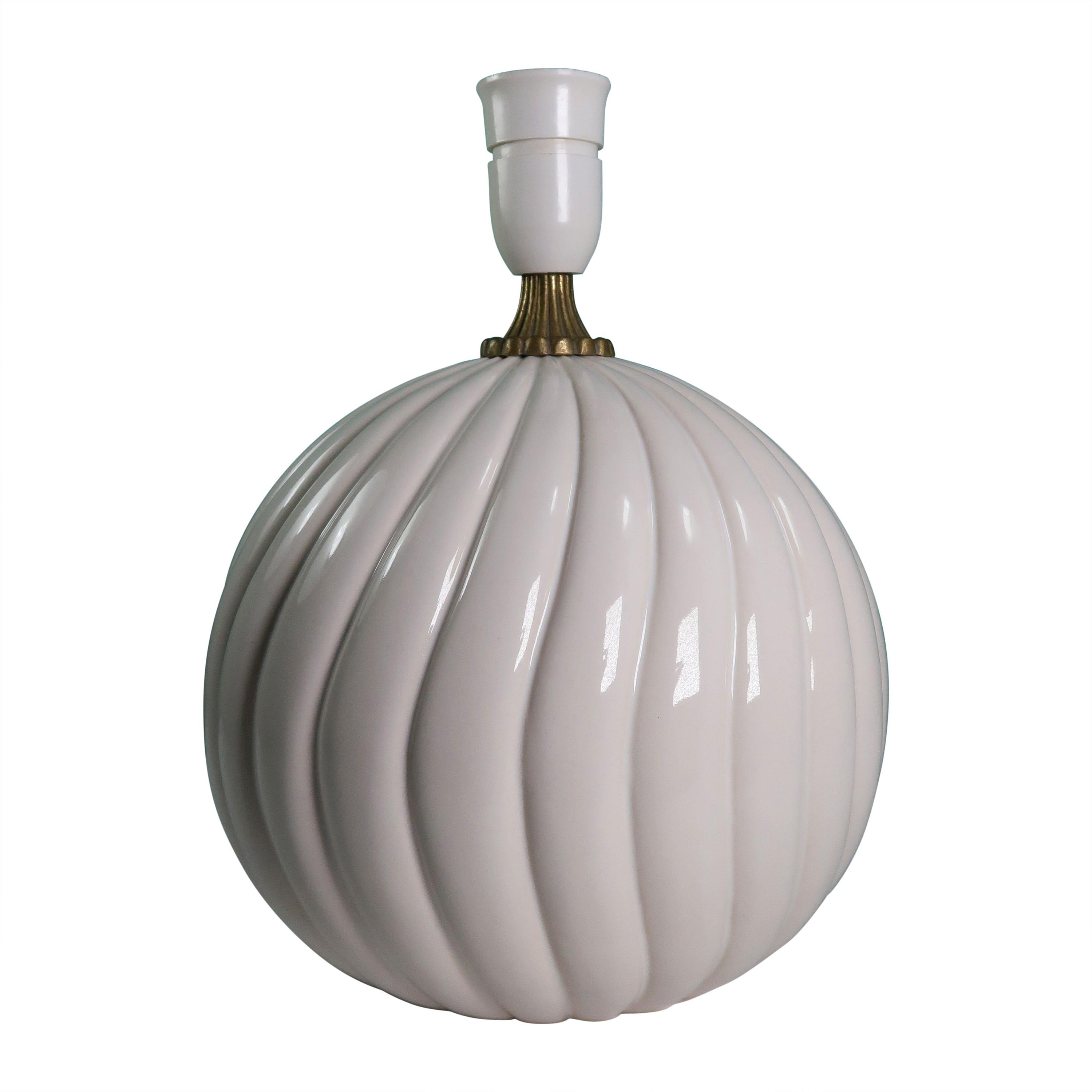 Vintage White Ceramic, Brass Round Table Lamp Style of Tommaso Barbi