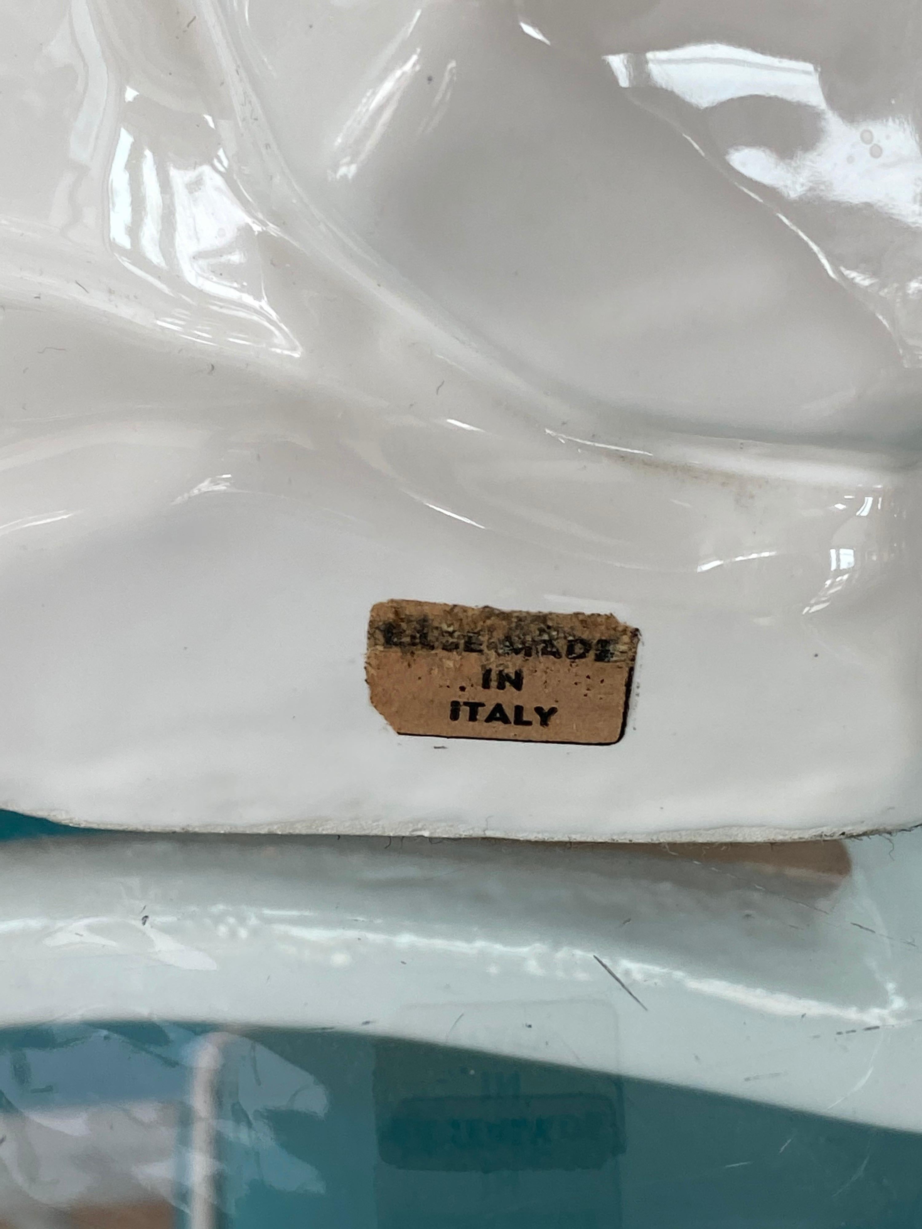 Tropische Fisch-Tischlampe aus weißer Keramik, Vintage, hergestellt in Italien, neu verdrahtet, Chrom im Angebot 3