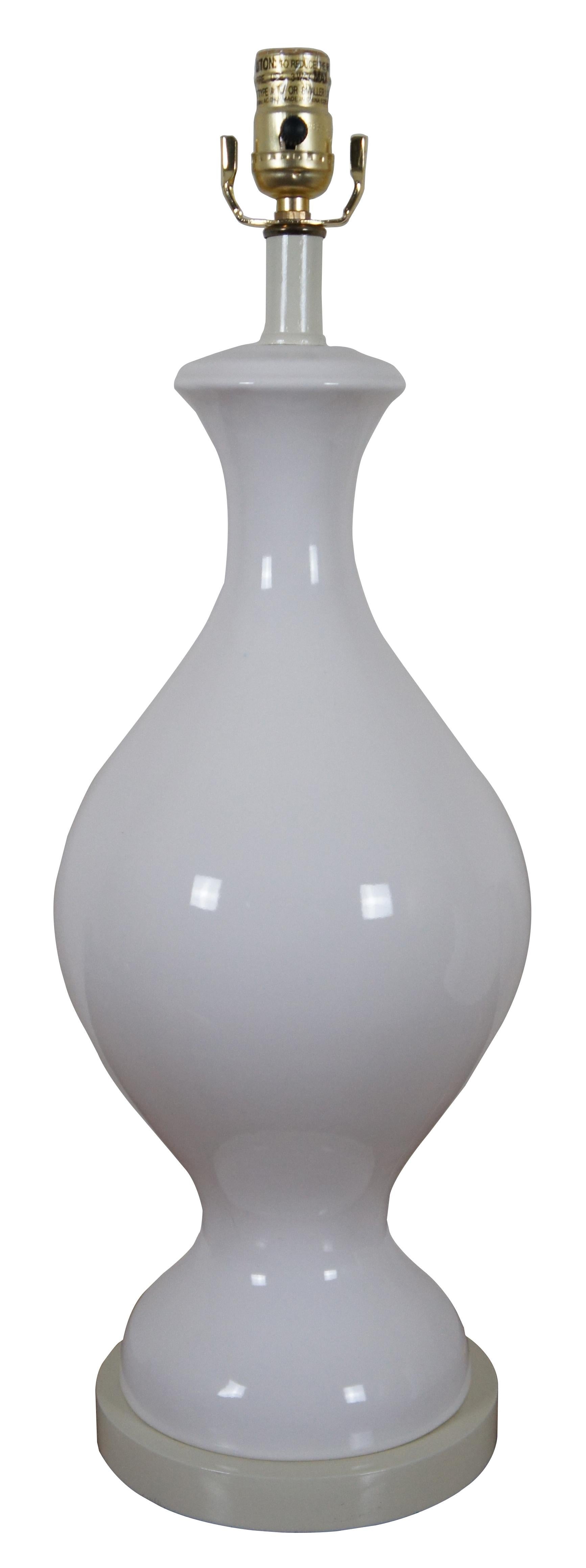 Neoclassical Vintage White Ceramic Urn Vase Shaped Table Lamp & Shade w Wood Base