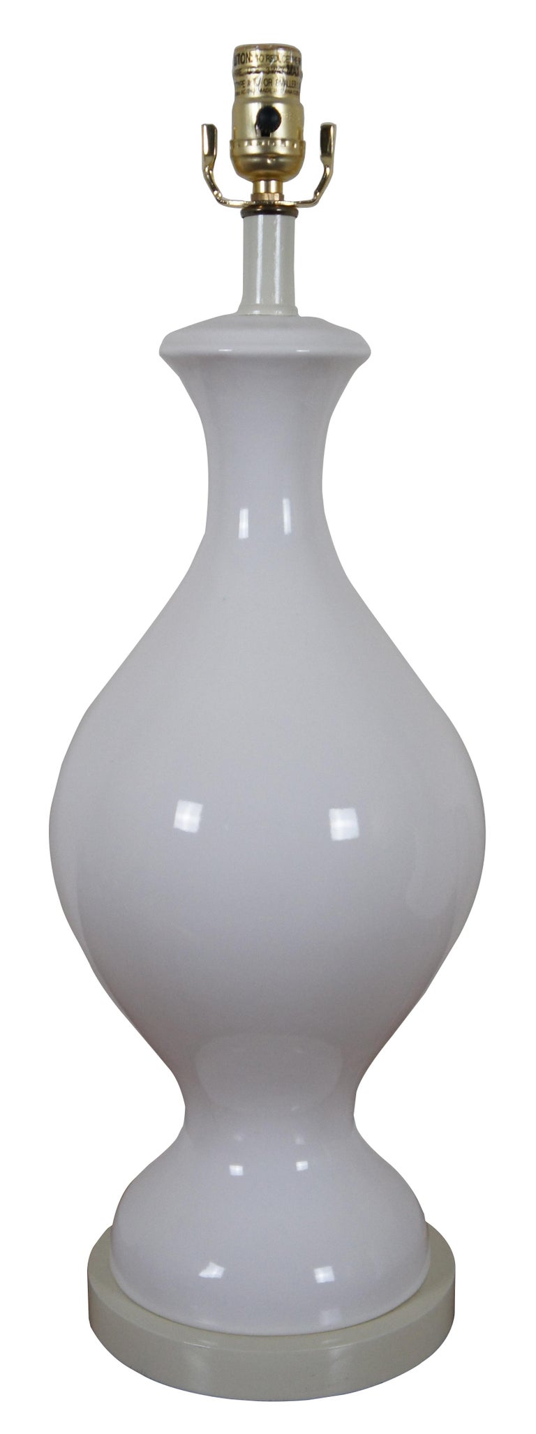 Vintage White Ceramic Urn Vase Shaped Table Lamp and Shade w Wood Base