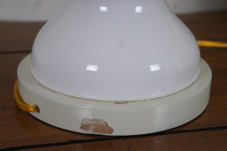 Vintage White Ceramic Urn Vase Shaped Table Lamp and Shade w Wood Base