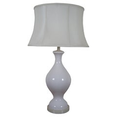 Vintage White Ceramic Urn Vase Shaped Table Lamp & Shade w Wood Base