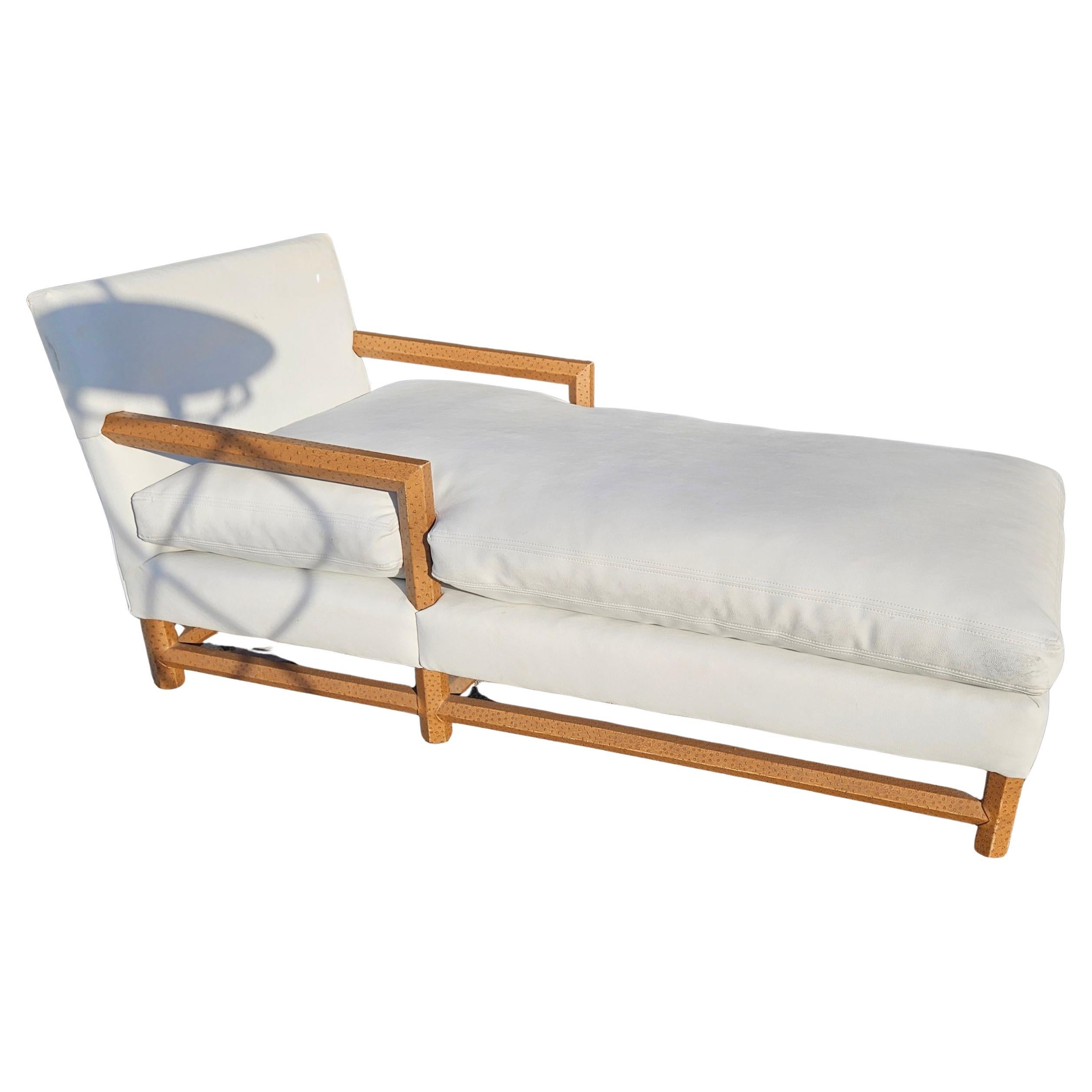 Mid-Century Modern Vintage White Chaise Lounge with Faux Ostrich Leather Accents For Sale