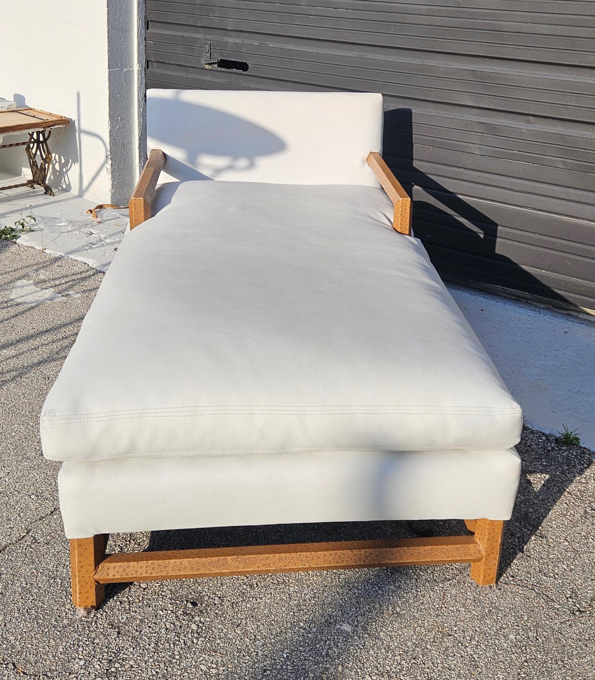 Late 20th Century Vintage White Chaise Lounge with Faux Ostrich Leather Accents For Sale