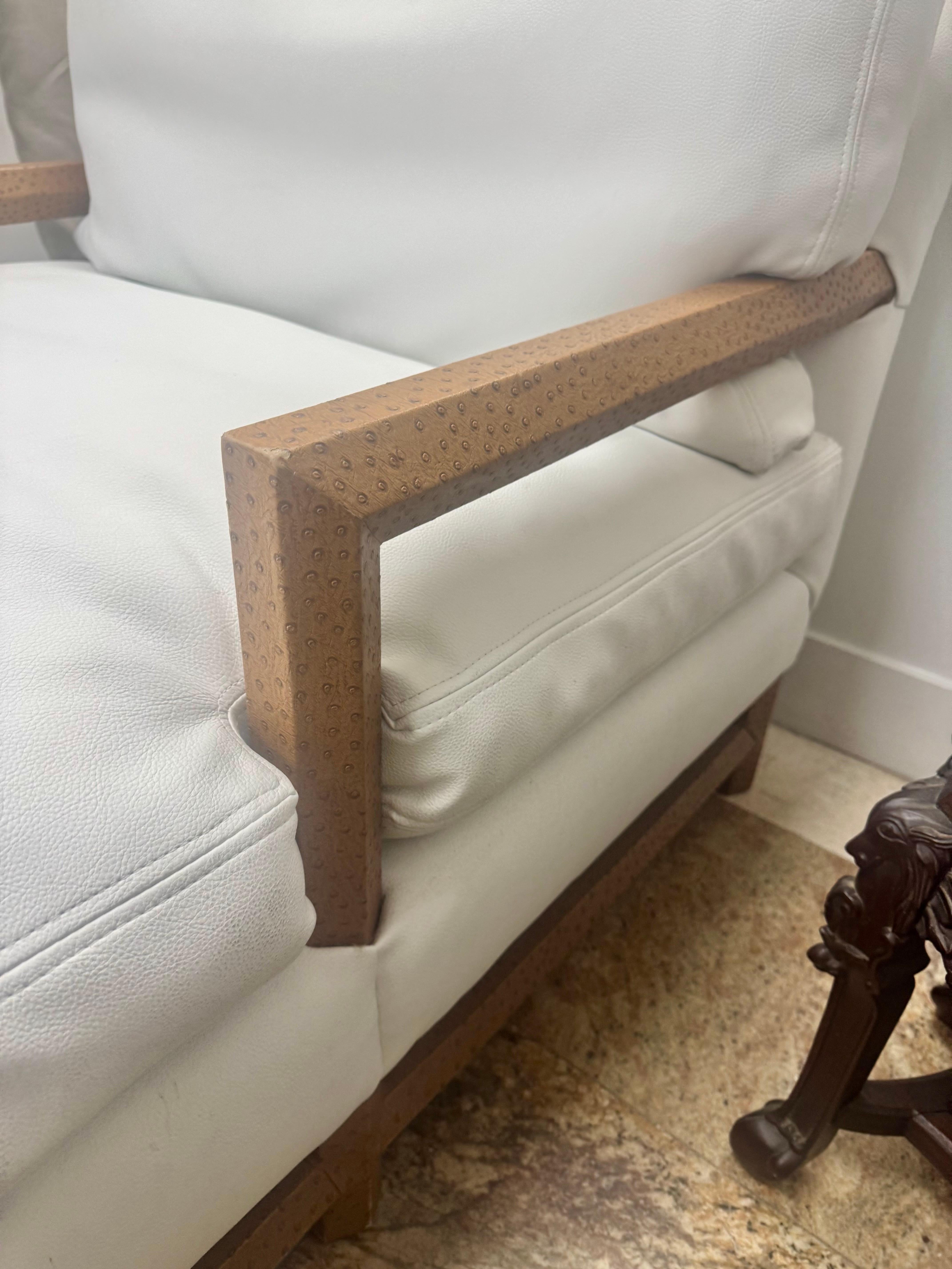 Faux Leather Vintage White Chaise Lounge with Faux Ostrich Leather Accents For Sale