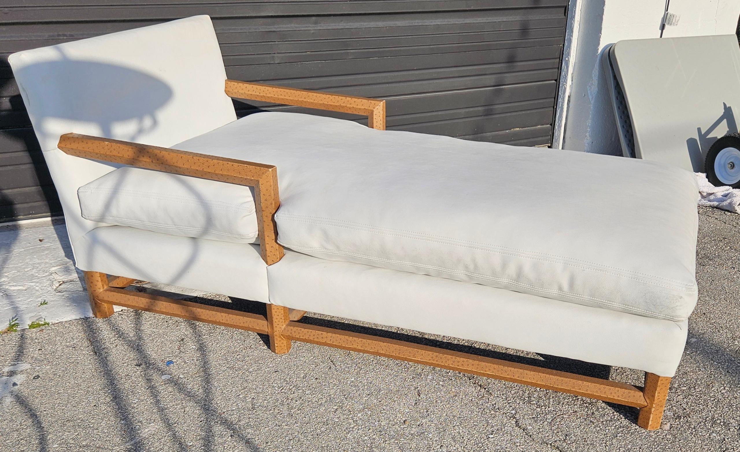 Vintage White Chaise Lounge with Faux Ostrich Leather Accents For Sale 1