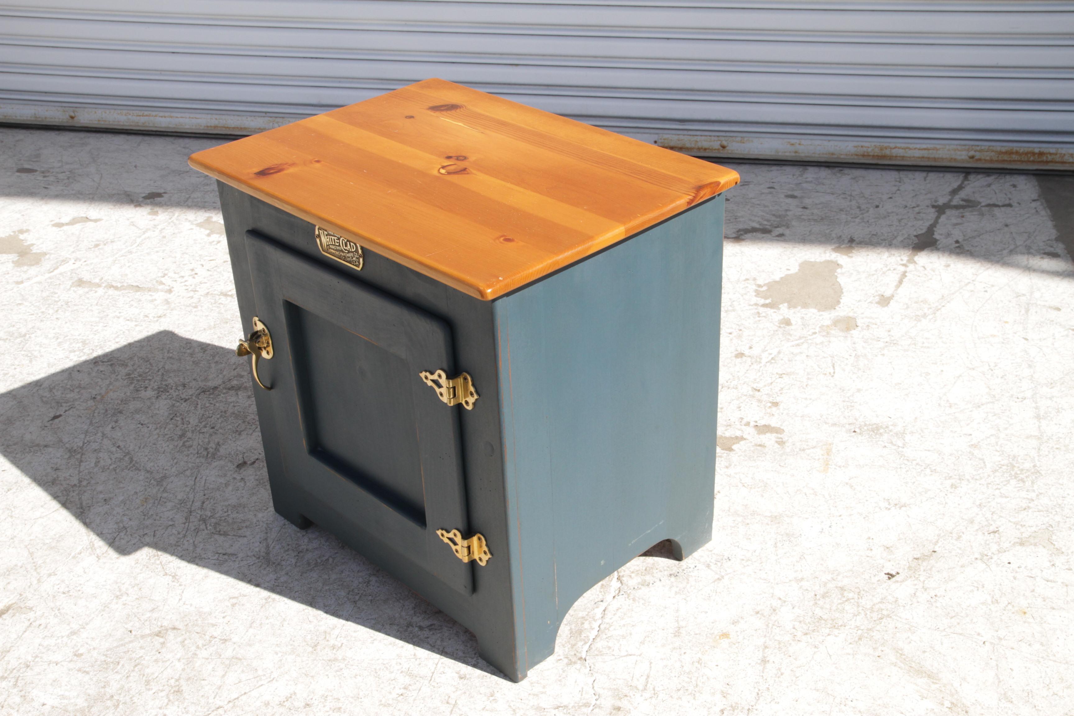 Woodwork Vintage White Clad Oak Wood Ice Box Nightstand Cabinet Chest End Table For Sale