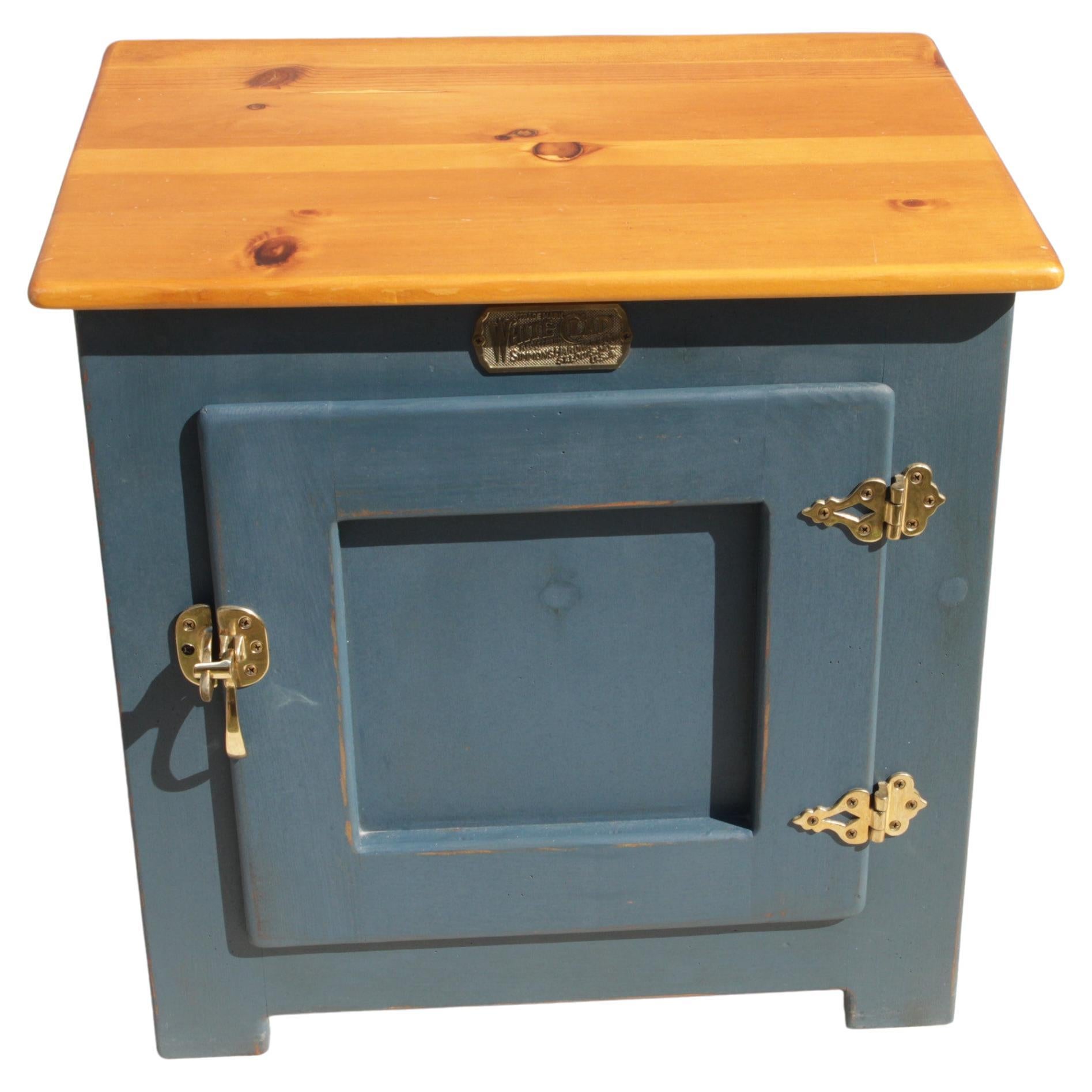 Vintage White Clad Oak Wood Ice Box Nightstand Cabinet Chest End Table