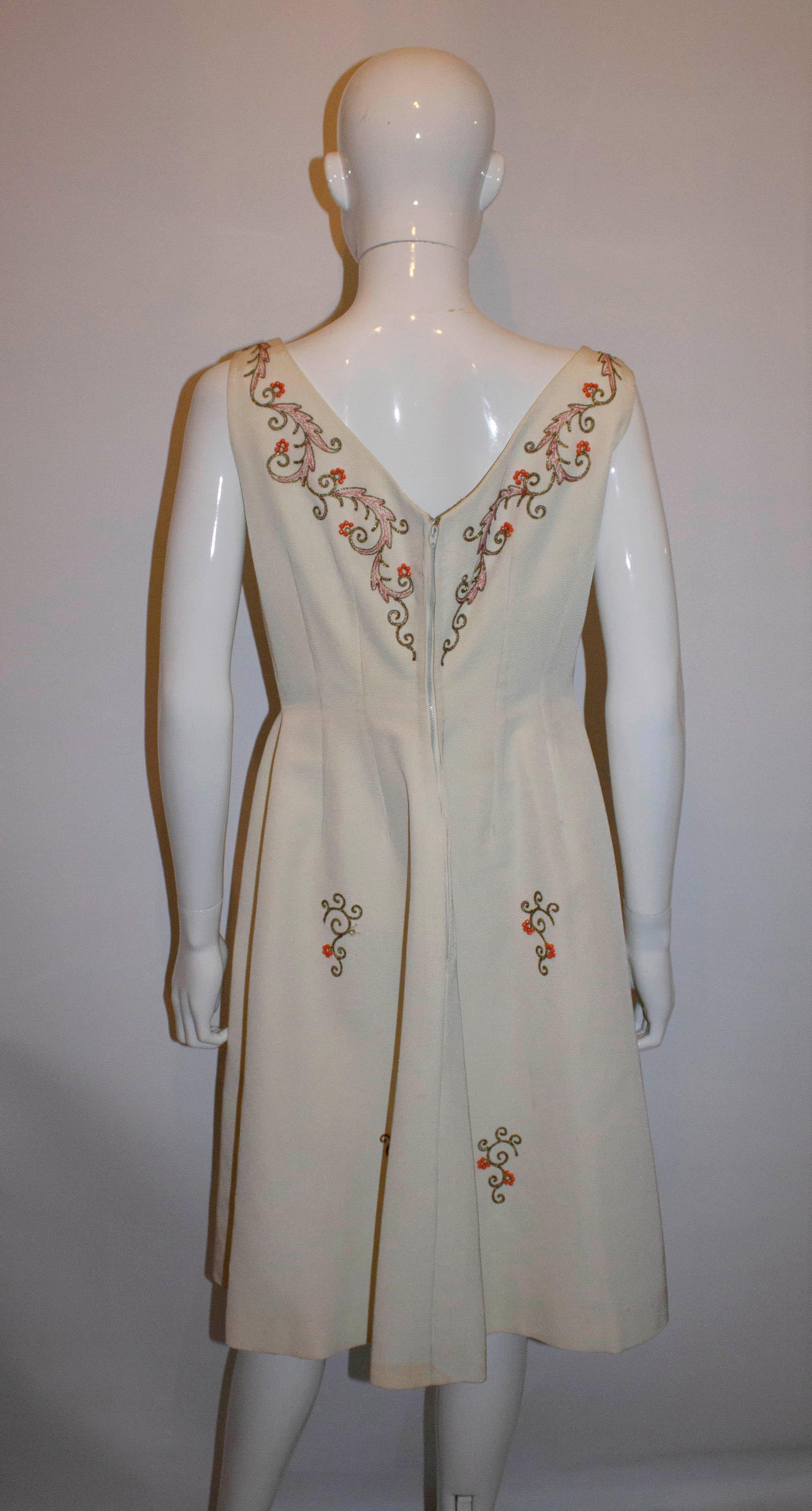 Vintage White Cocktail Dress with Bead Detail For Sale 1