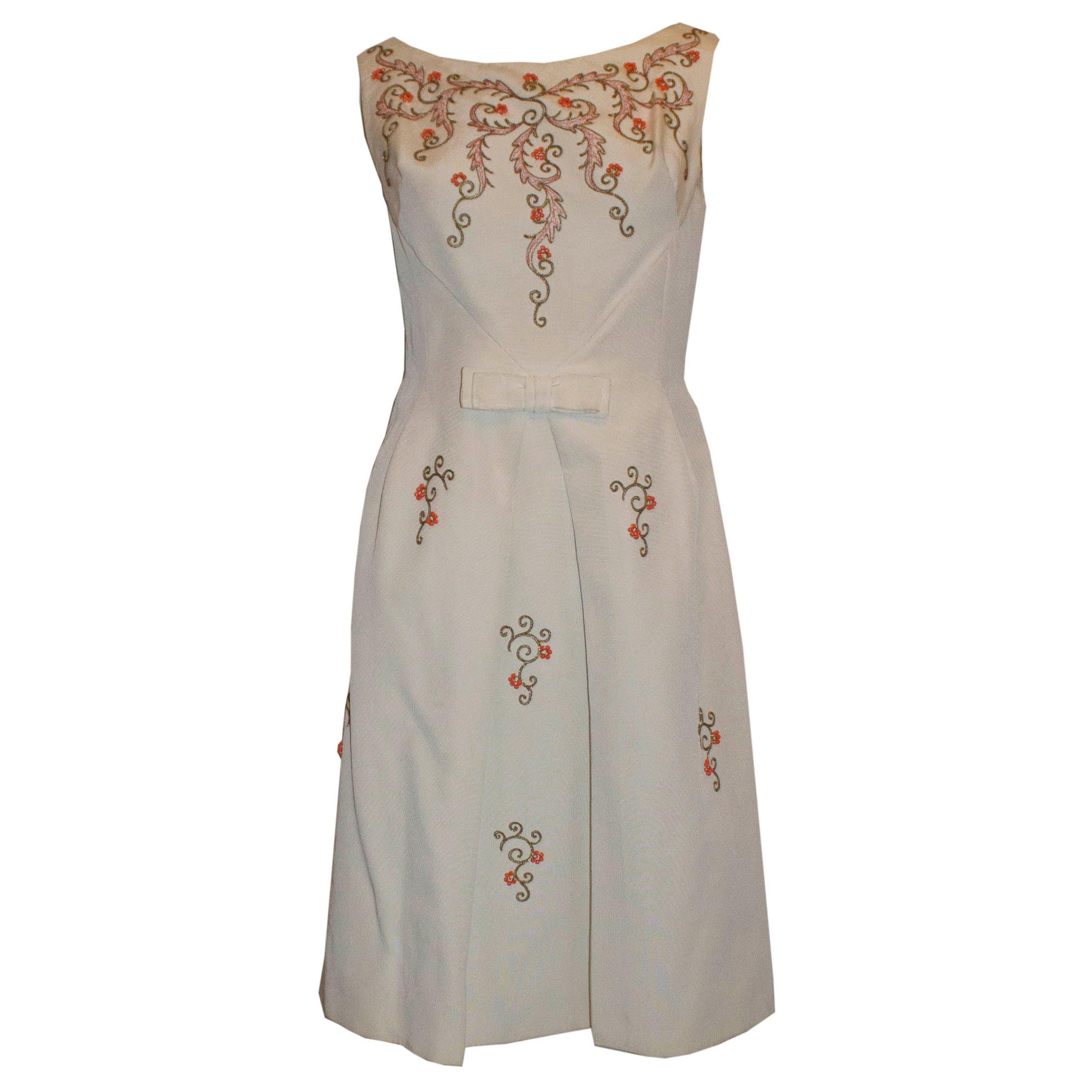 Vintage White Cocktail Dress with Bead Detail