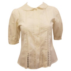Weiße Vintage-Baumwollbluse in Weiß mit Peter Pan-Kragen