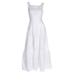 Vintage White Cotton Broderie Anglaise Dress W Embroidery & M Monogram