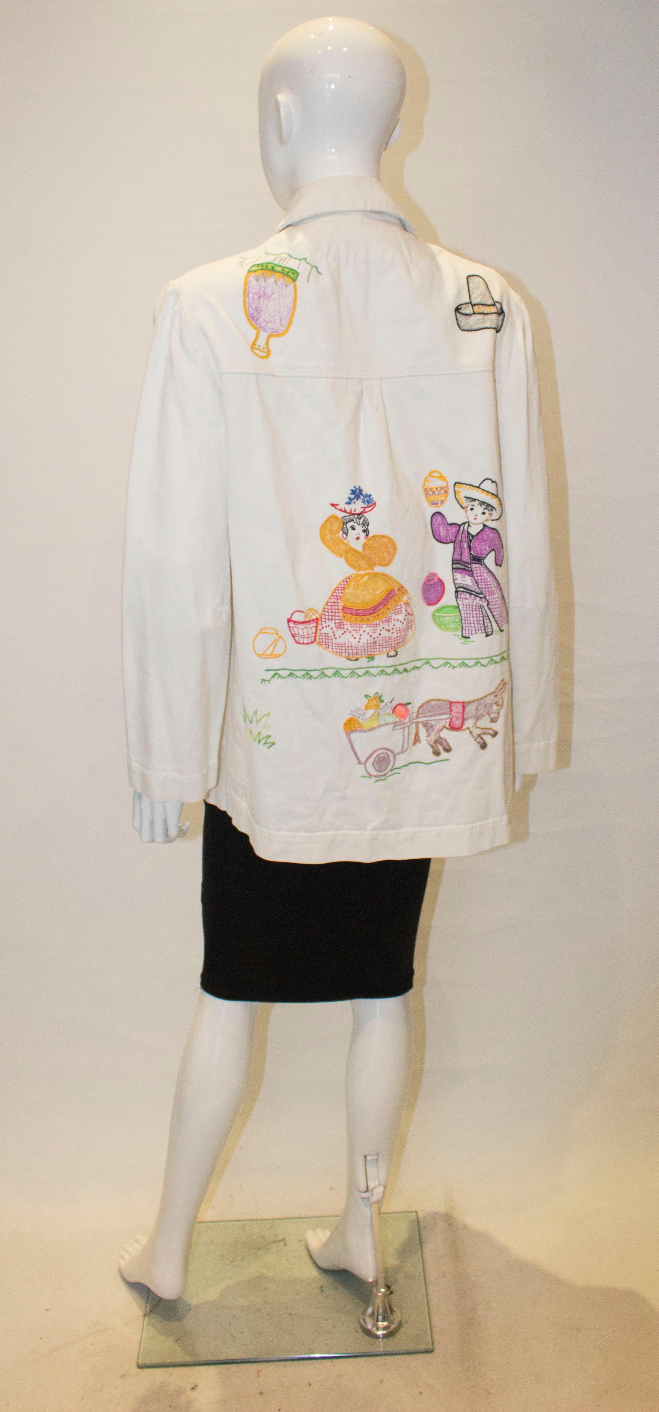 Women's Vintage White Cotton Jacket with Embroidery Detail For Sale