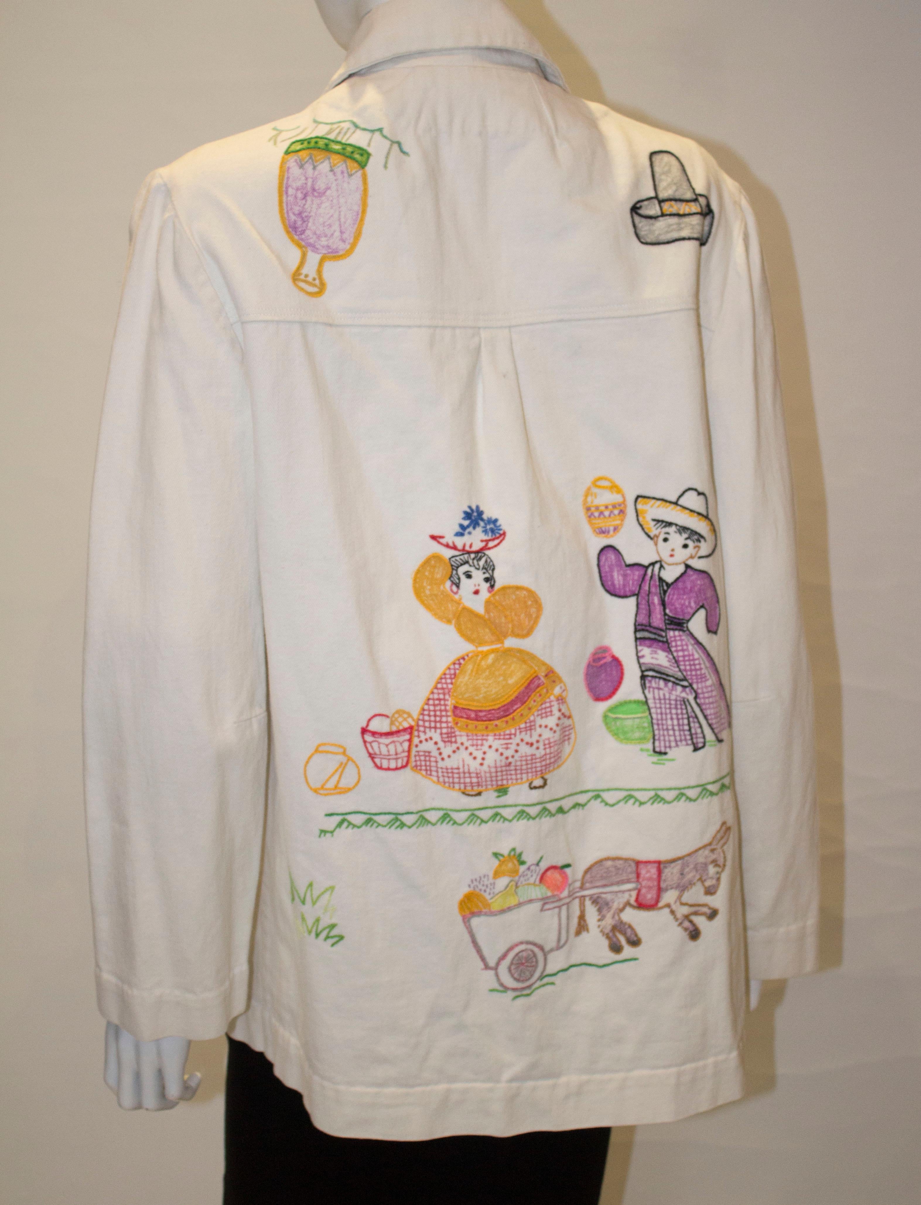 Weiße Vintage-Baumwolljacke mit Stickerei-Detail Damen im Angebot