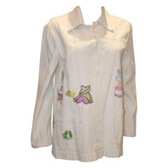 Vintage White Cotton Jacket with Embroidery Detail