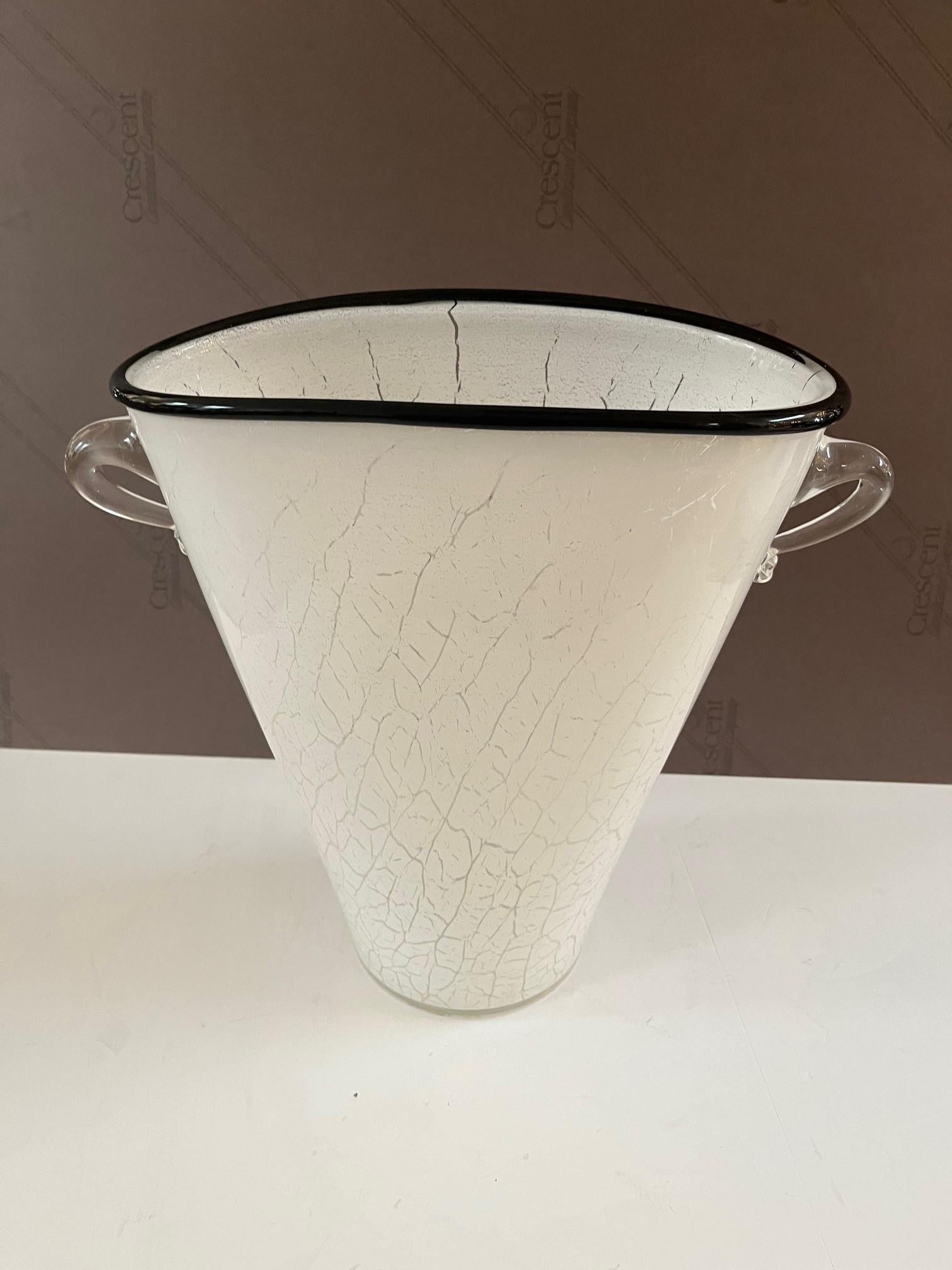 Vintage White Crackle Finish Mirano Glass Vase For Sale 2
