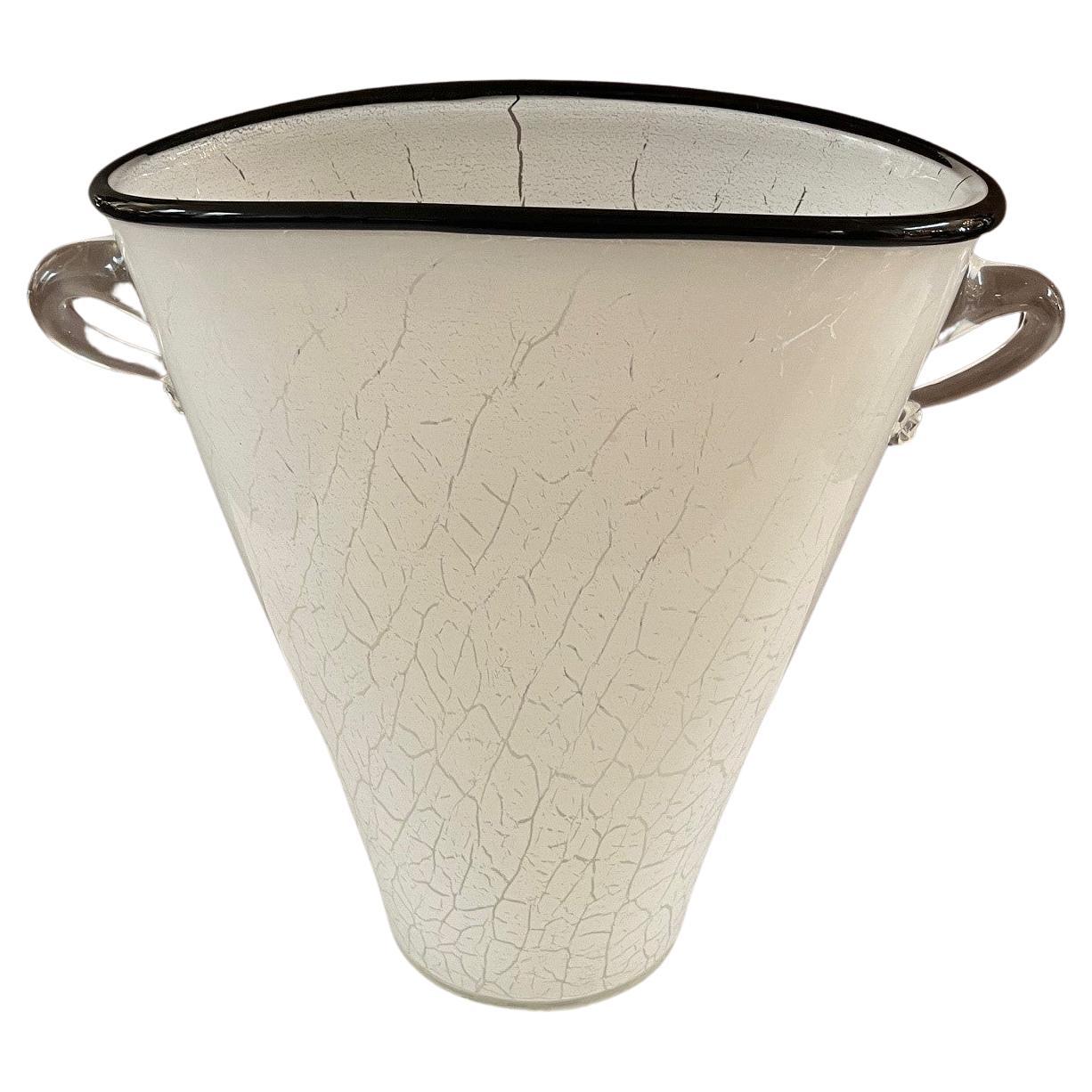 Vintage White Crackle Finish Mirano Glass Vase