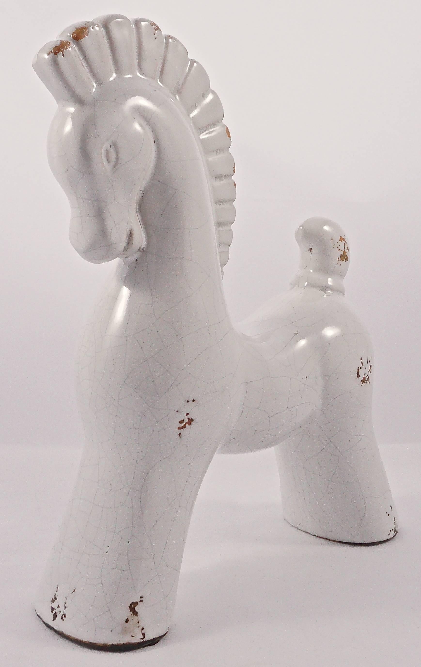 Gray Vintage White Crackle Glaze Pottery Horse