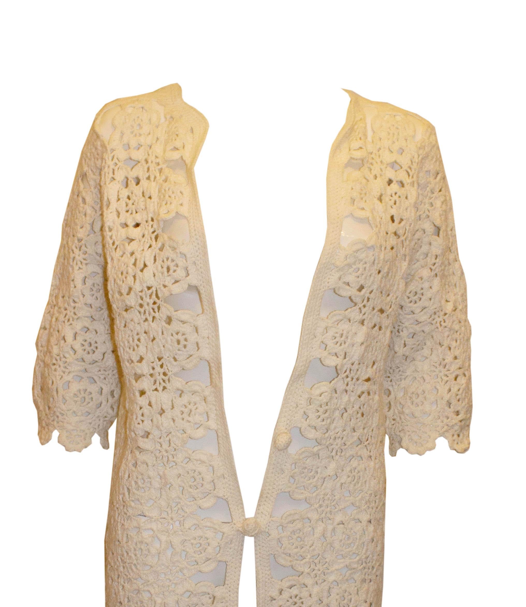 Vintage White Crochet Coat For Sale 1