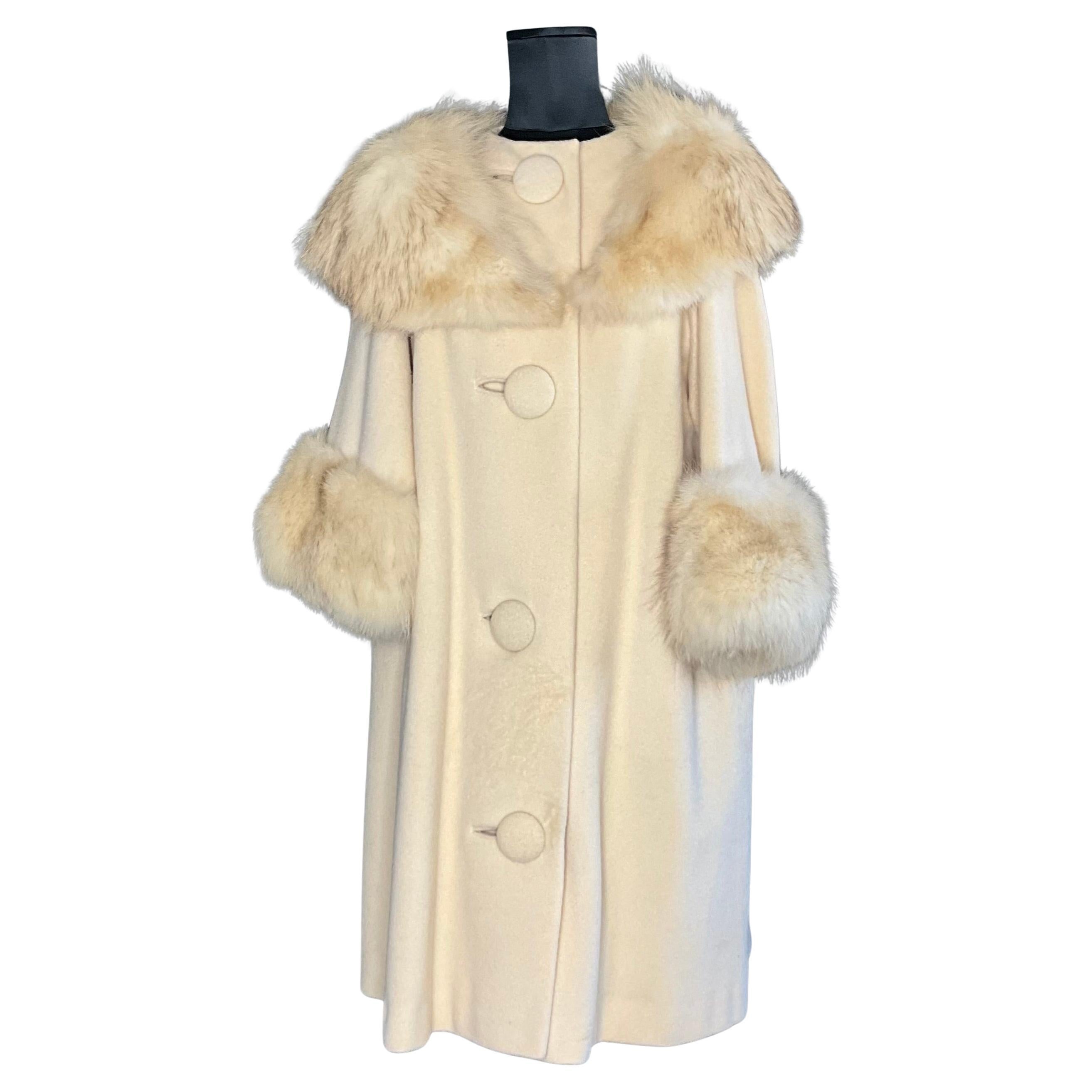 Vintage White Cuddle Coat with Fur Detail For Sale