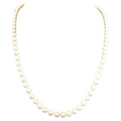 Vintage White Cultured Pearl Necklace, 14K Gold Clasp, Circa 1980's
