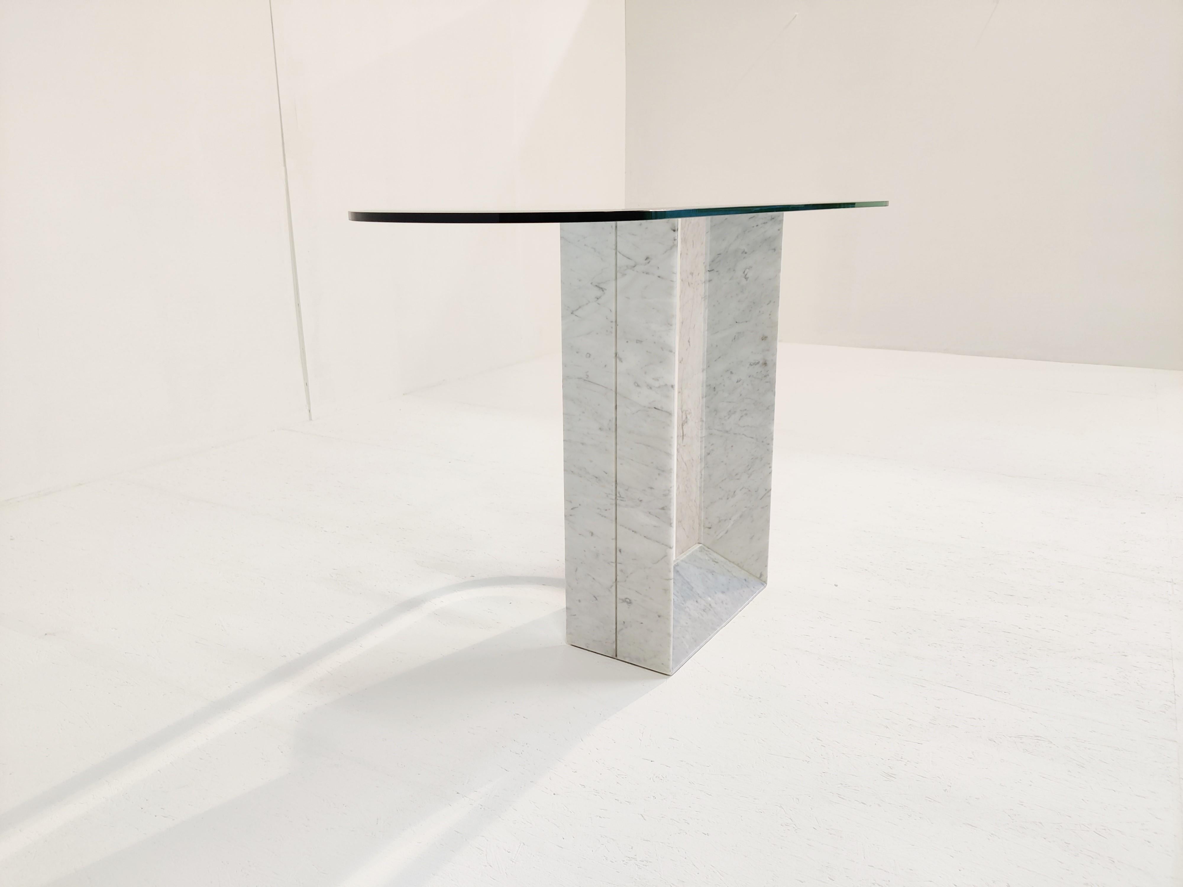 Glass Vintage White 'Diapason' Marble Console Table by Cattelan Italy, 1980s