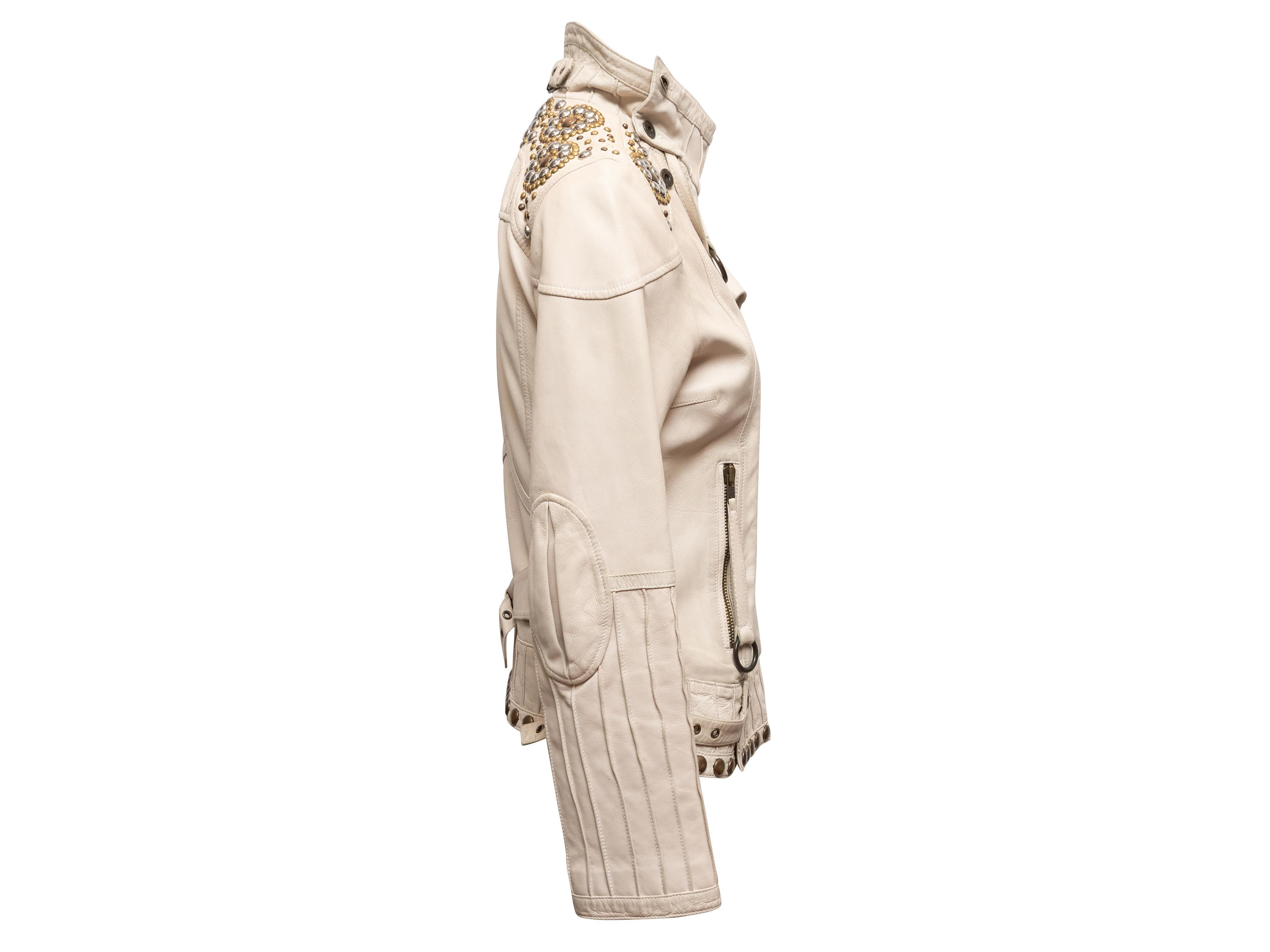 Vintage White Diesel 2000s verschönert Leder Moto Jacke Größe US M im Zustand „Gut“ im Angebot in New York, NY