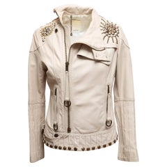 Vintage White Diesel 2000s Embellished Leather Moto Jacket Size US M