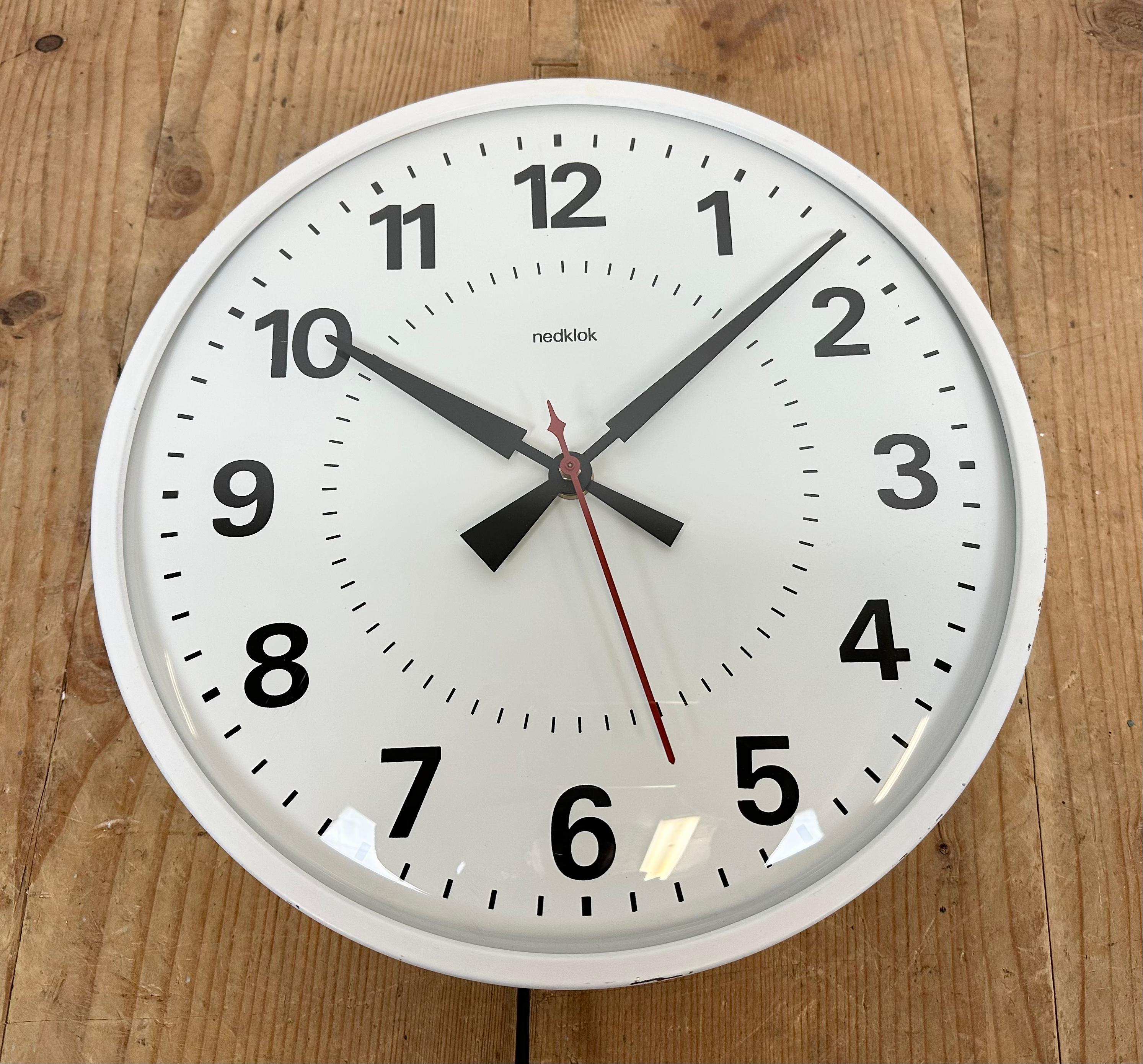 Late 20th Century Vintage White Electric Station Wall Clock from Nedklok, 1970s For Sale