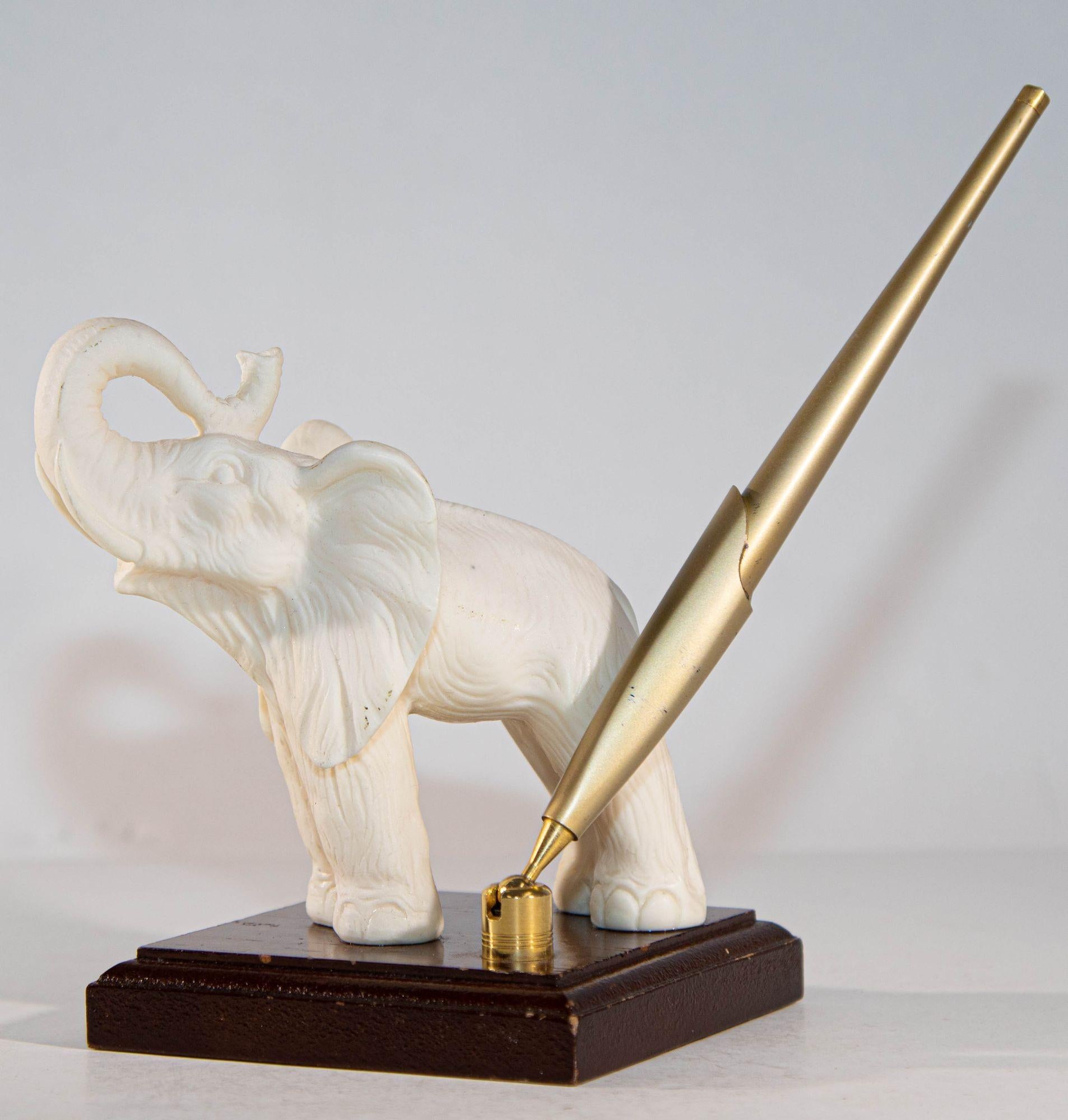 Vintage White Elephant Figurine Pen Holder, Jaipur, Rajasthan India For Sale 1