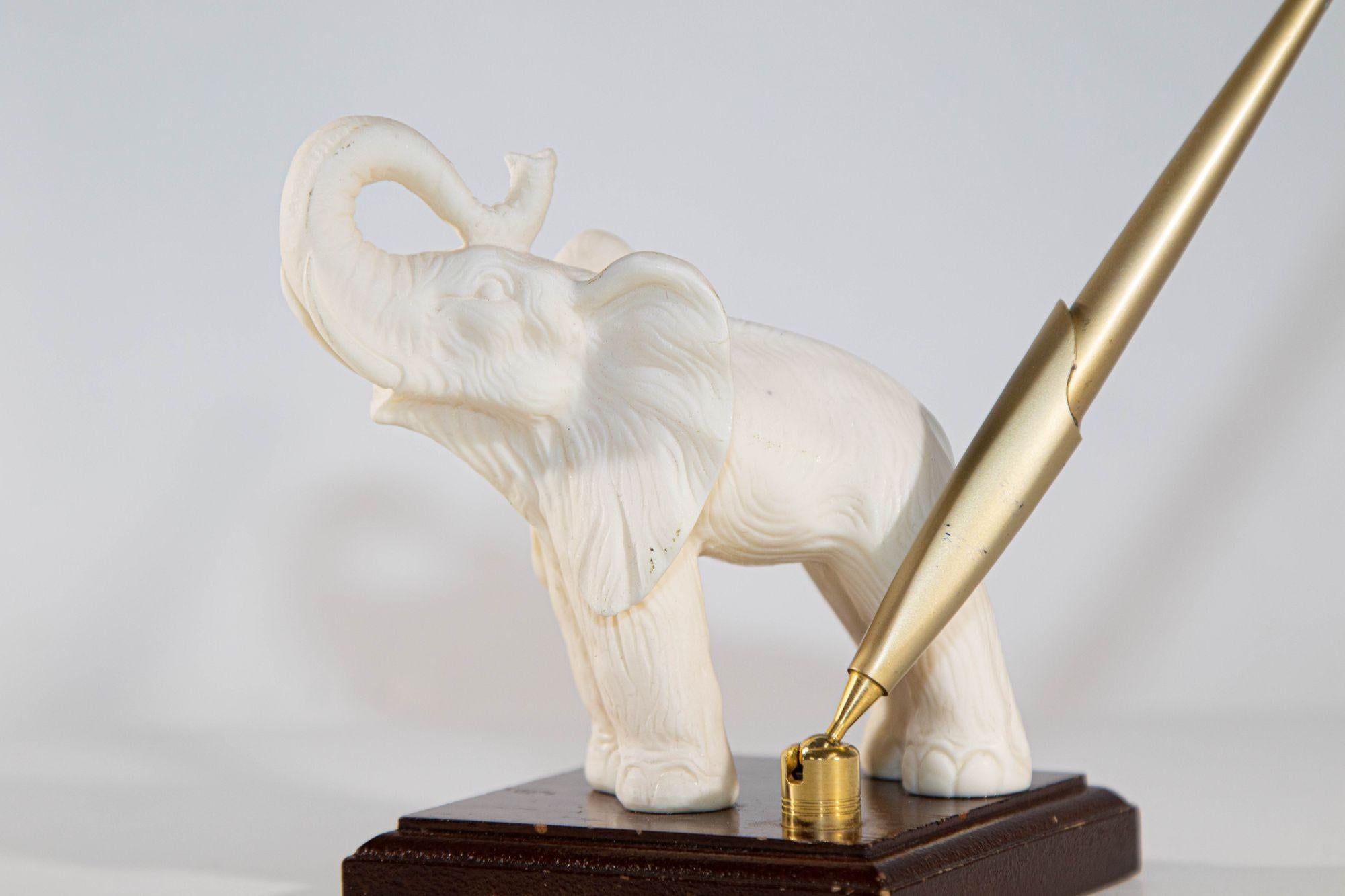 Vintage White Elephant Figurine Pen Holder, Jaipur, Rajasthan India For Sale 2