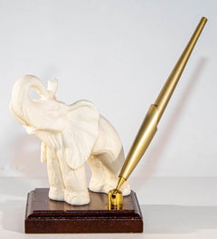Vintage White Elephant Figurine Pen Holder, Jaipur, Rajasthan India