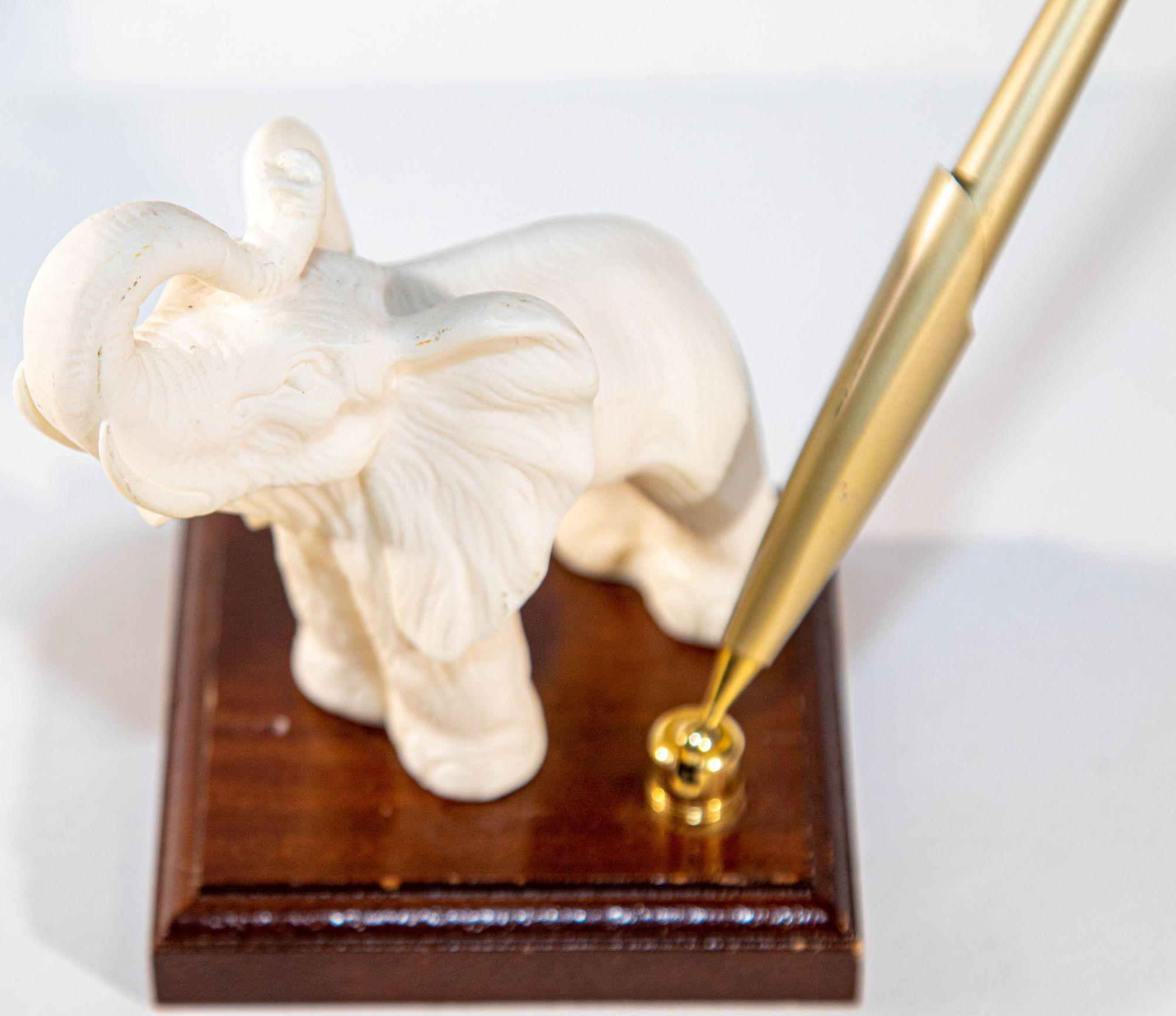 Art Deco Vintage White Elephant Figurine Pen Holder, Jaipur, Rajasthan India For Sale