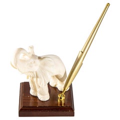 Vintage White Elephant Figurine Pen Holder, Jaipur, Rajasthan India