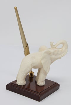 Vintage White Elephant Sculpture Pen Holder, Jaipur, Rajasthan India