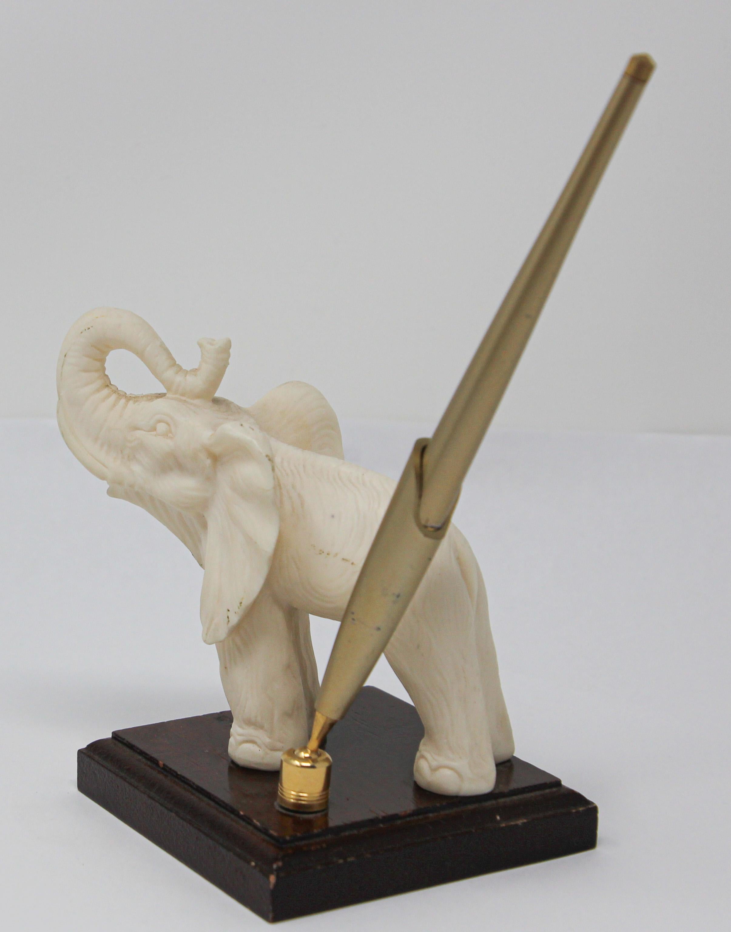 Cast Vintage White Elephant Sculpture Pen Holder, Jaipur, Rajasthan India For Sale