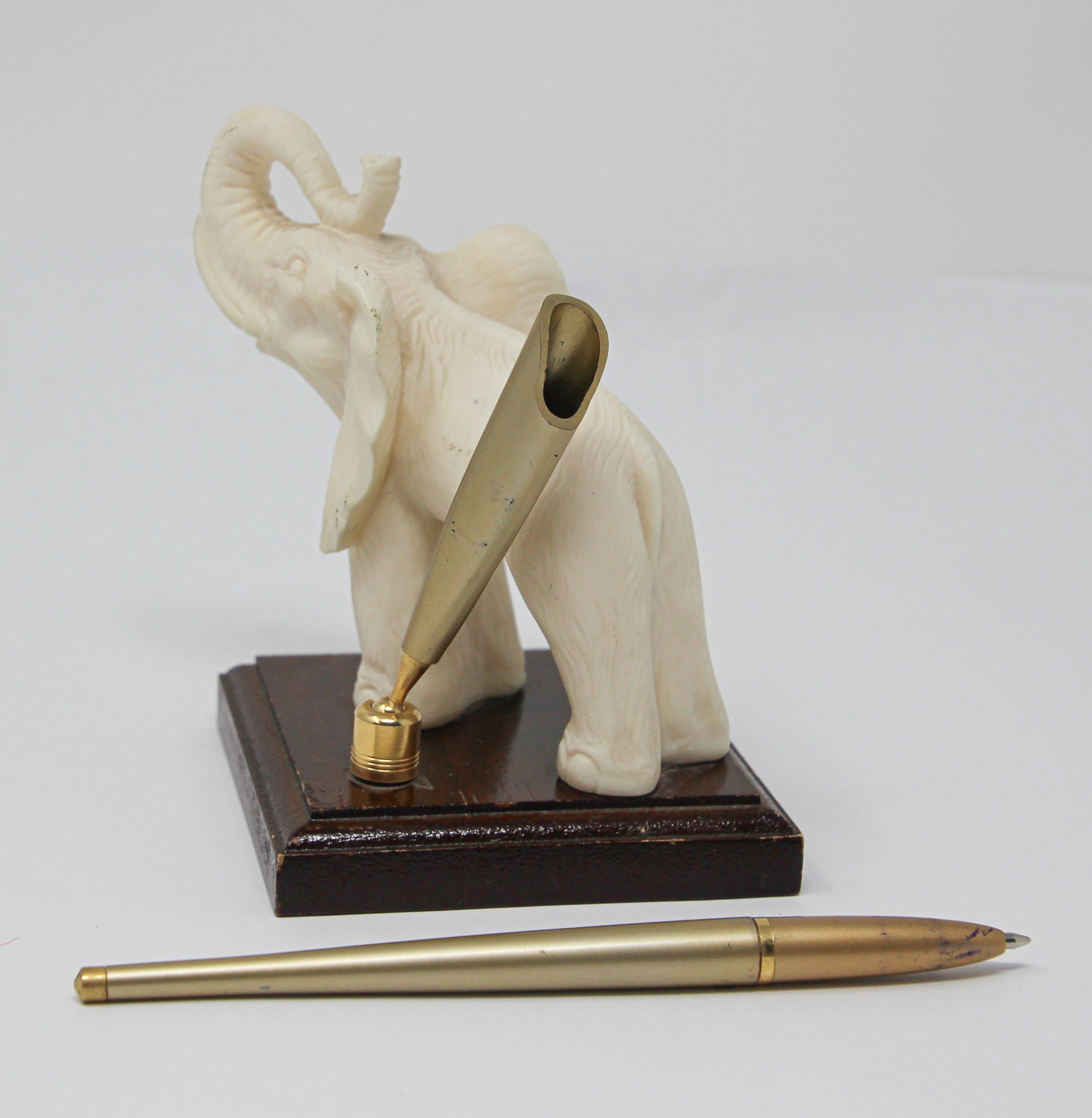 Composition Vintage White Elephant Sculpture Pen Holder, Jaipur, Rajasthan India For Sale