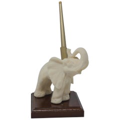 Vintage White Elephant Sculpture Pen Holder, Jaipur, Rajasthan India