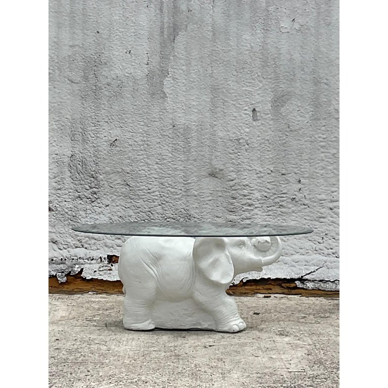 Vintage White Elephant Side Table For Sale at 1stDibs