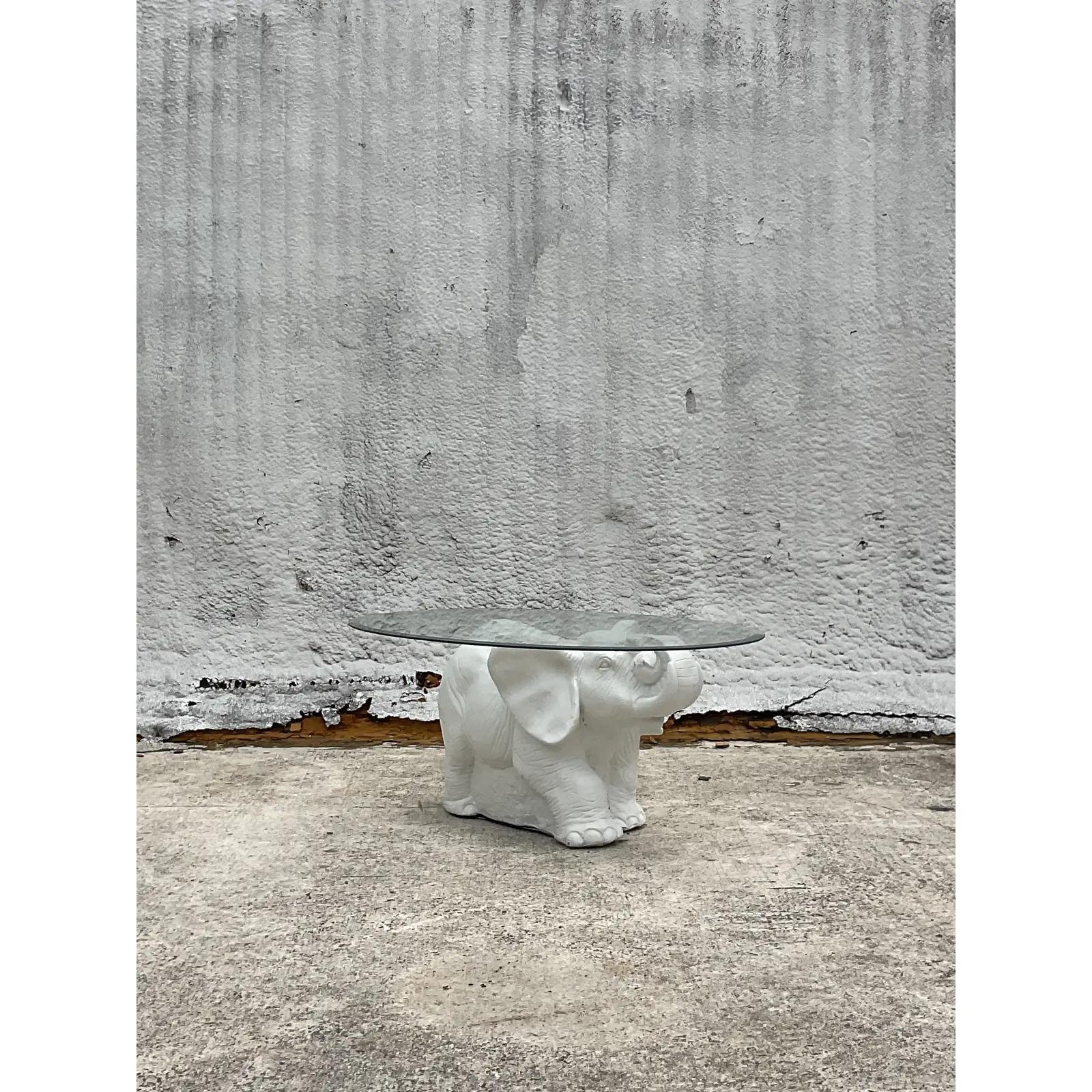 Ceramic Vintage White Elephant Side Table For Sale