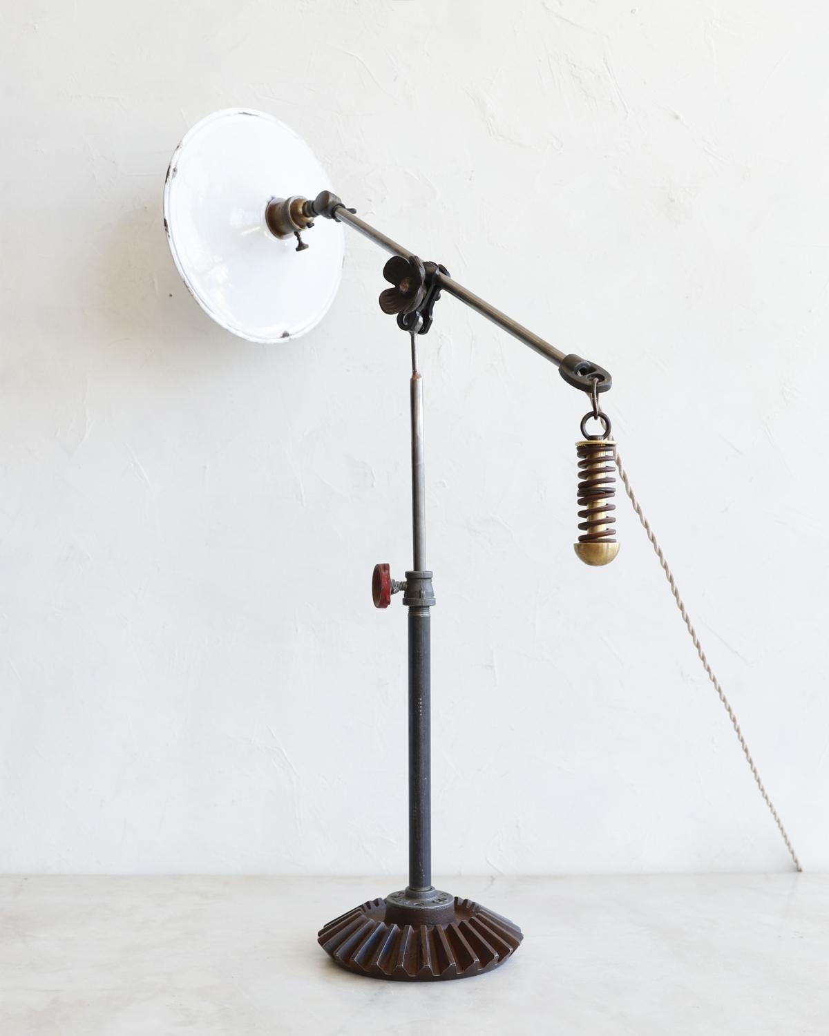 American Vintage White Enamel and Steel Table Lamp