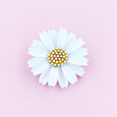 Vintage White Enamel Daisy Flower Figural Brooch By Crown Trifari, 1960s