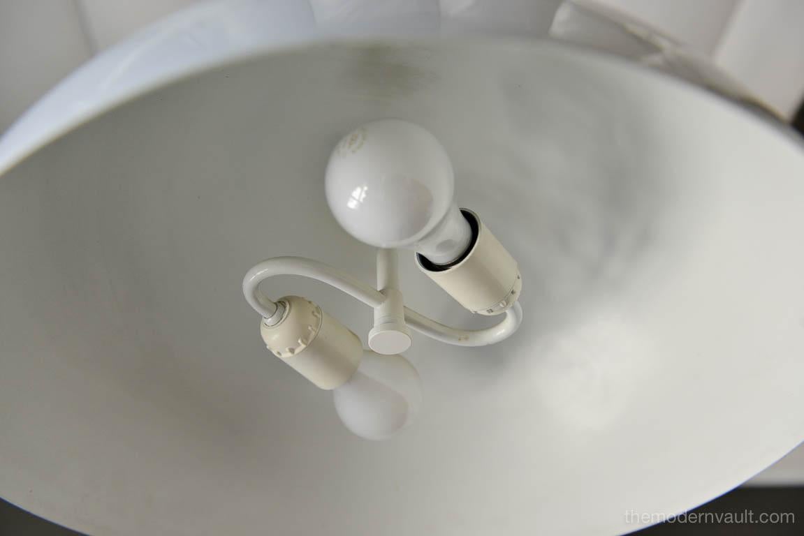 Vintage White Enameled Metal Dome Pendant Light, circa 1965 In Good Condition In Costa Mesa, CA