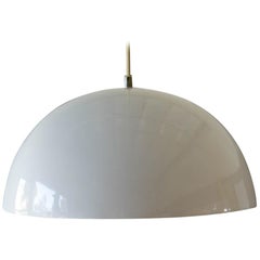 Vintage White Enameled Metal Dome Pendant Light, circa 1965