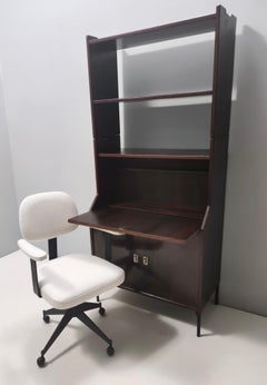 Vintage White Fabric Desk Chair with Black Metal Frame Ascribable to Velca
