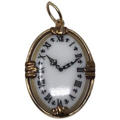 Vintage White Face Gold Edge Clock Pendent Charm