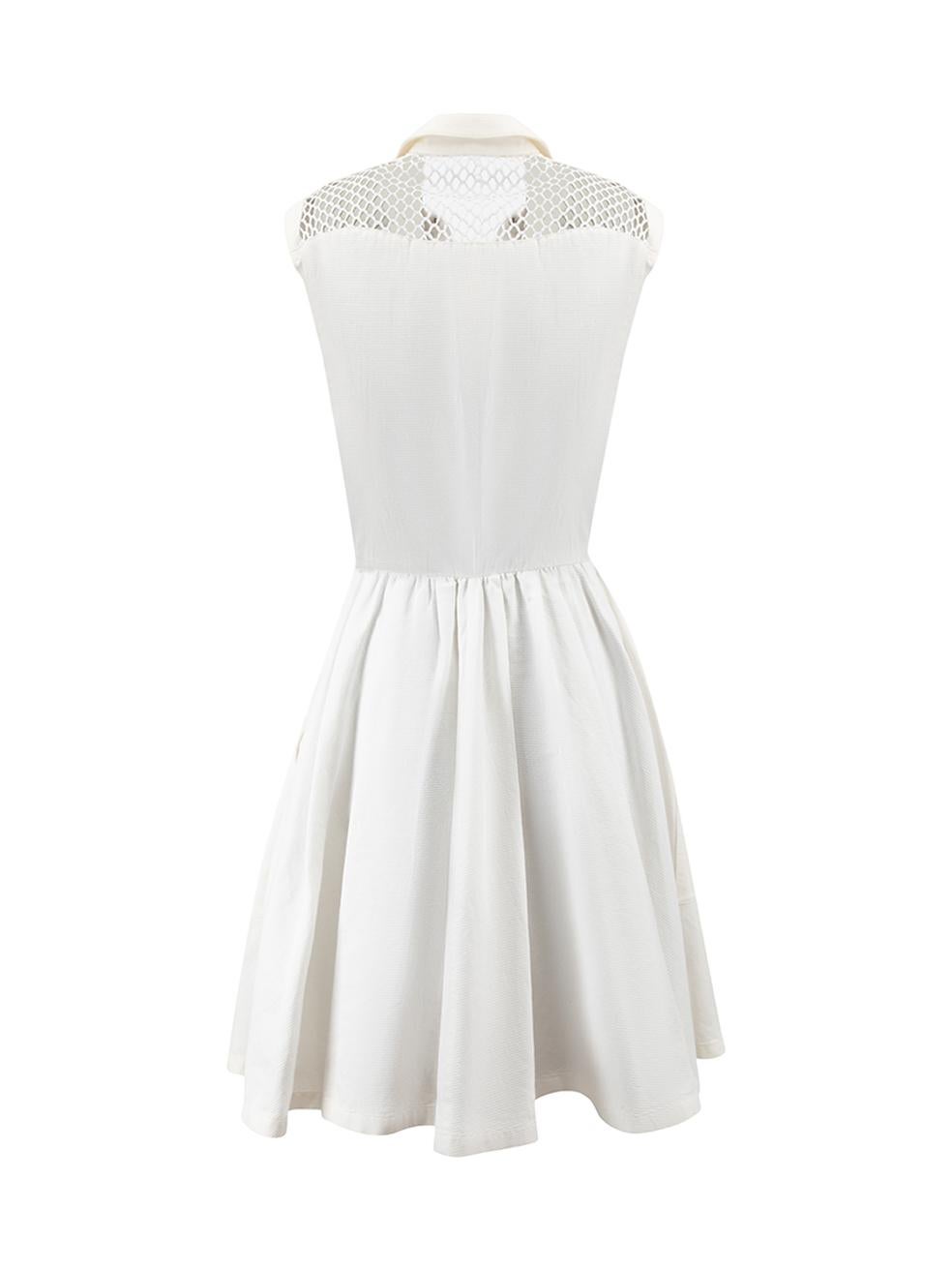 Mugler Vintage White Fishnet Detail Knee Length Shirt Dress Size M In Good Condition For Sale In London, GB